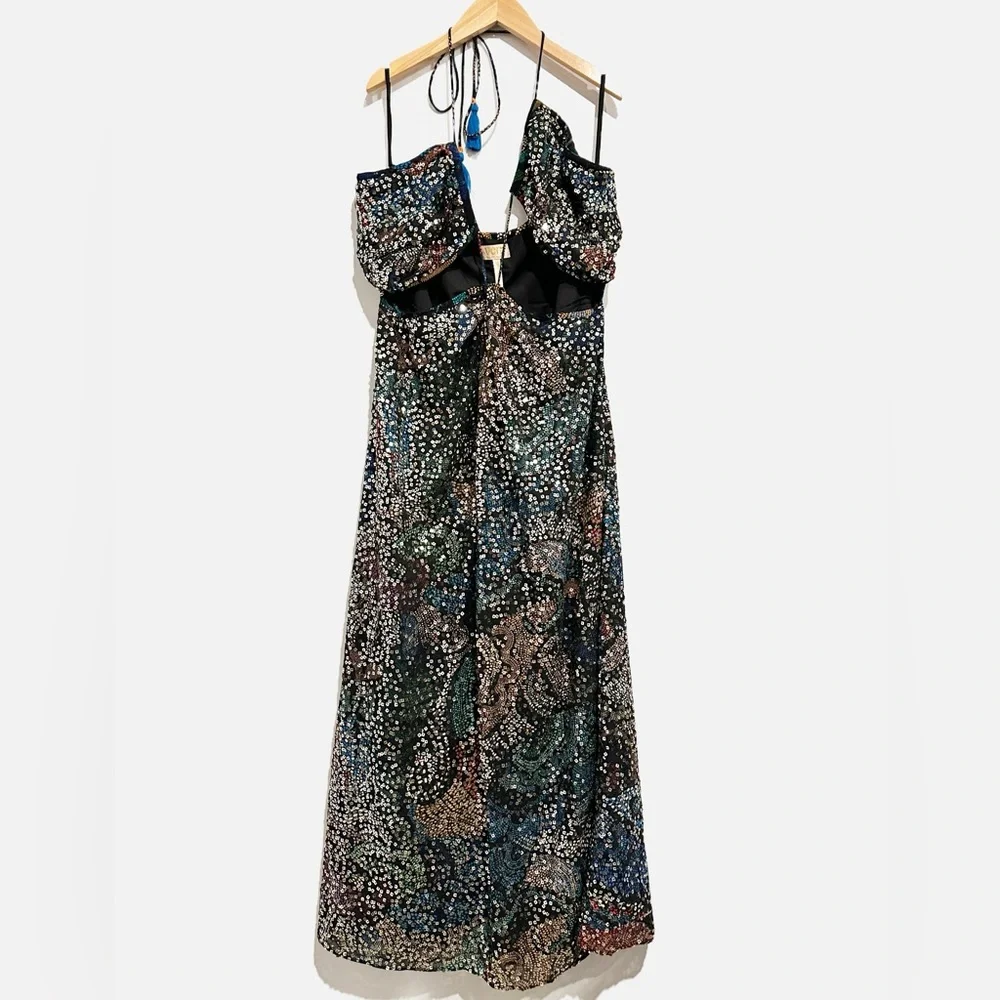 Anthropologie Verb by Pallavi Singhee Halter Cutout Sequin Midi Dress Size XL - Picture 5 of 14